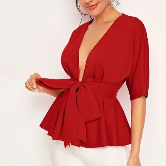 Boho Purple Plunging Neck Babydoll Top Chic Sexy - Picture 7 of 12